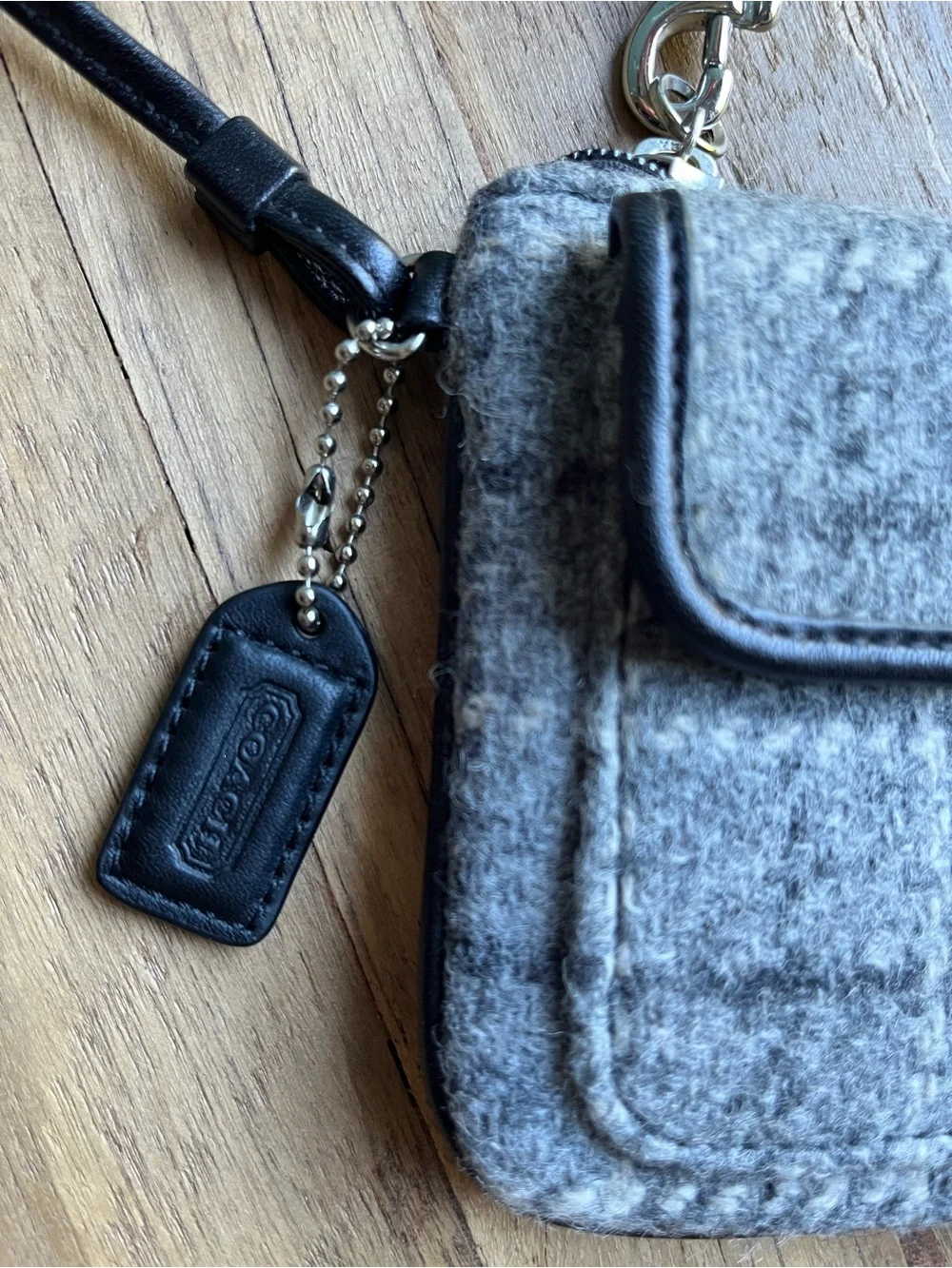 Coach Wool Tweed Wristlet Gray White